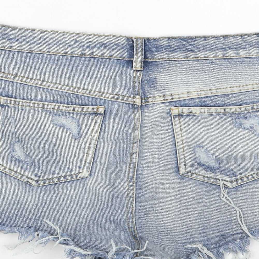 Primark Womens Blue  Cotton Hot Pants Shorts Size 18 L3 in Regular Button