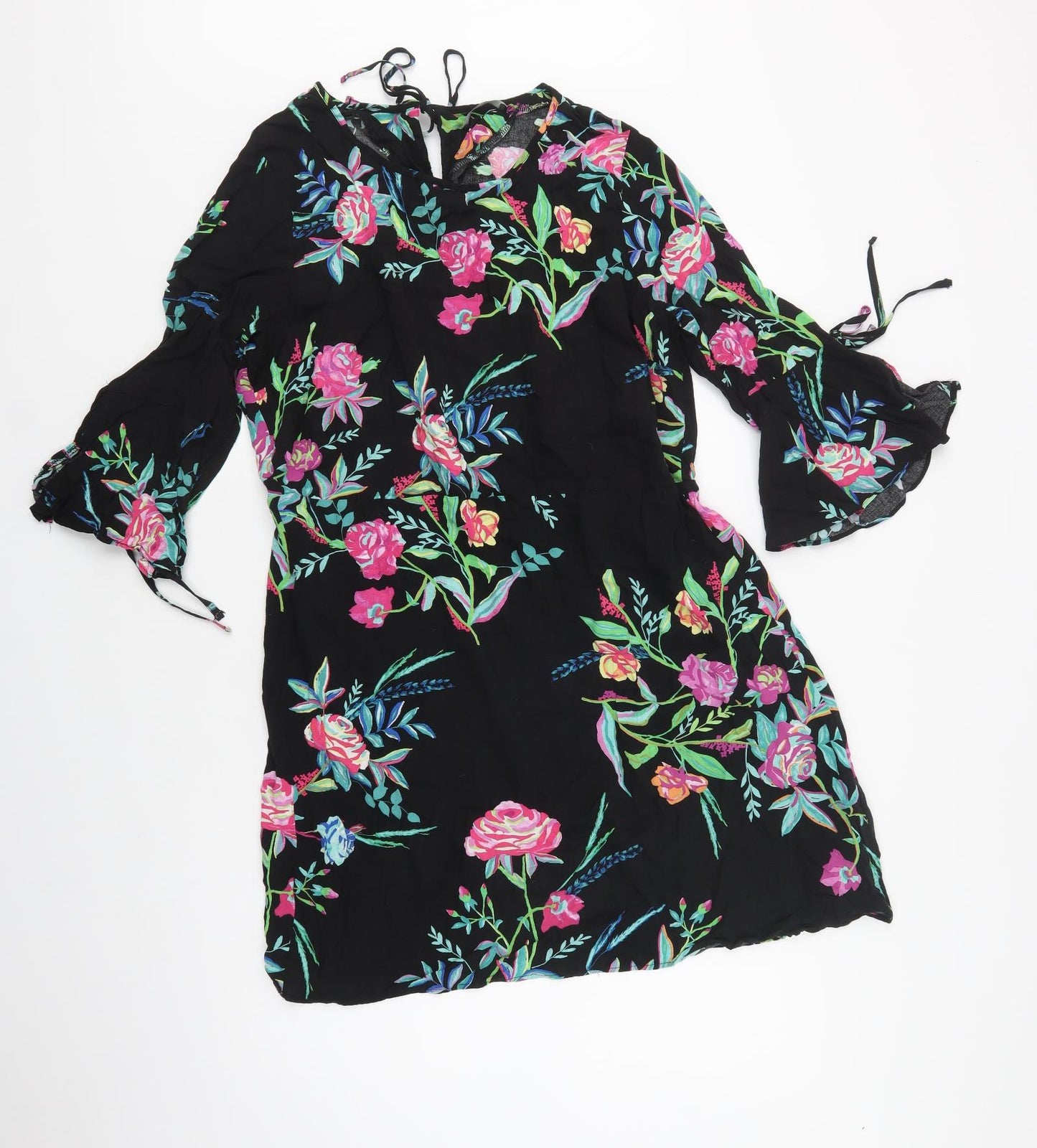 George Womens Black Floral Viscose Fit & Flare  Size 18  Round Neck Tie