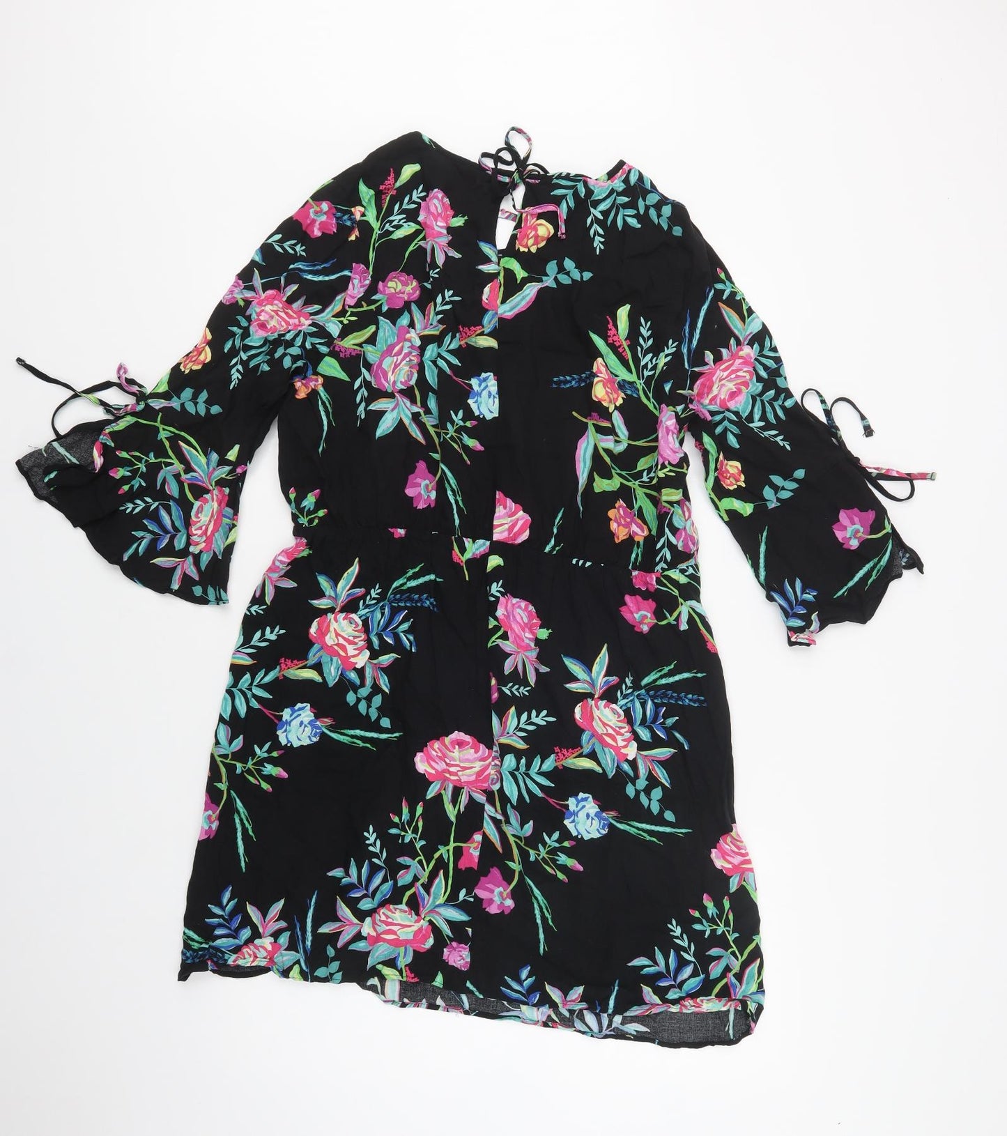 George Womens Black Floral Viscose Fit & Flare  Size 18  Round Neck Tie