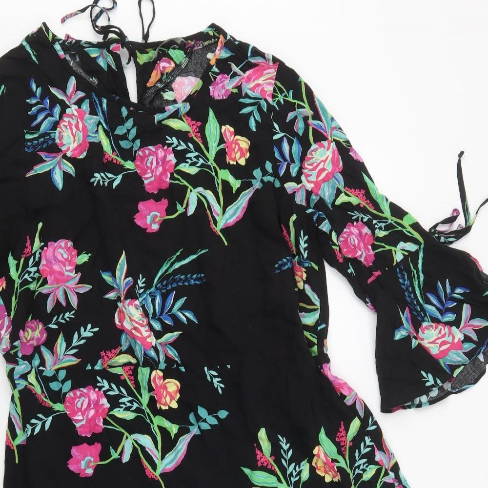 George Womens Black Floral Viscose Fit & Flare  Size 18  Round Neck Tie