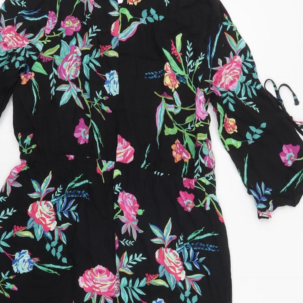 George Womens Black Floral Viscose Fit & Flare  Size 18  Round Neck Tie