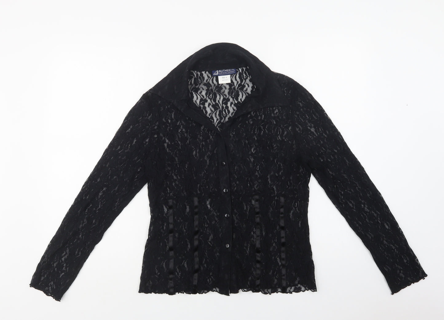 Authentic Clothing Company Womens Black  Nylon Basic Button-Up Size 16 Collared