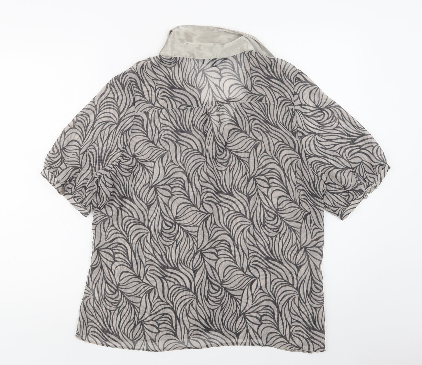 Debenhams Womens Grey Geometric Polyester Basic Button-Up Size 16 Collared