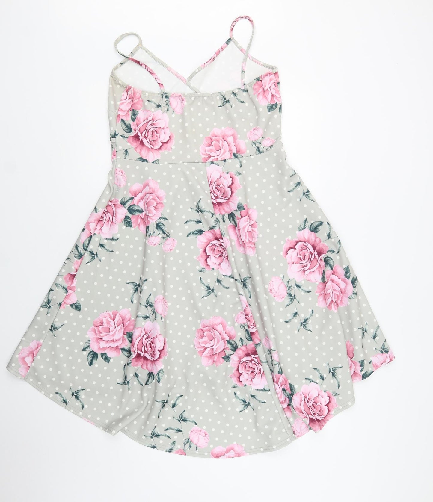 Quiz Womens Grey Floral Polyacrylate Fibre Fit & Flare  Size 16  V-Neck