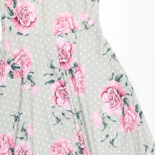 Quiz Womens Grey Floral Polyacrylate Fibre Fit & Flare  Size 16  V-Neck