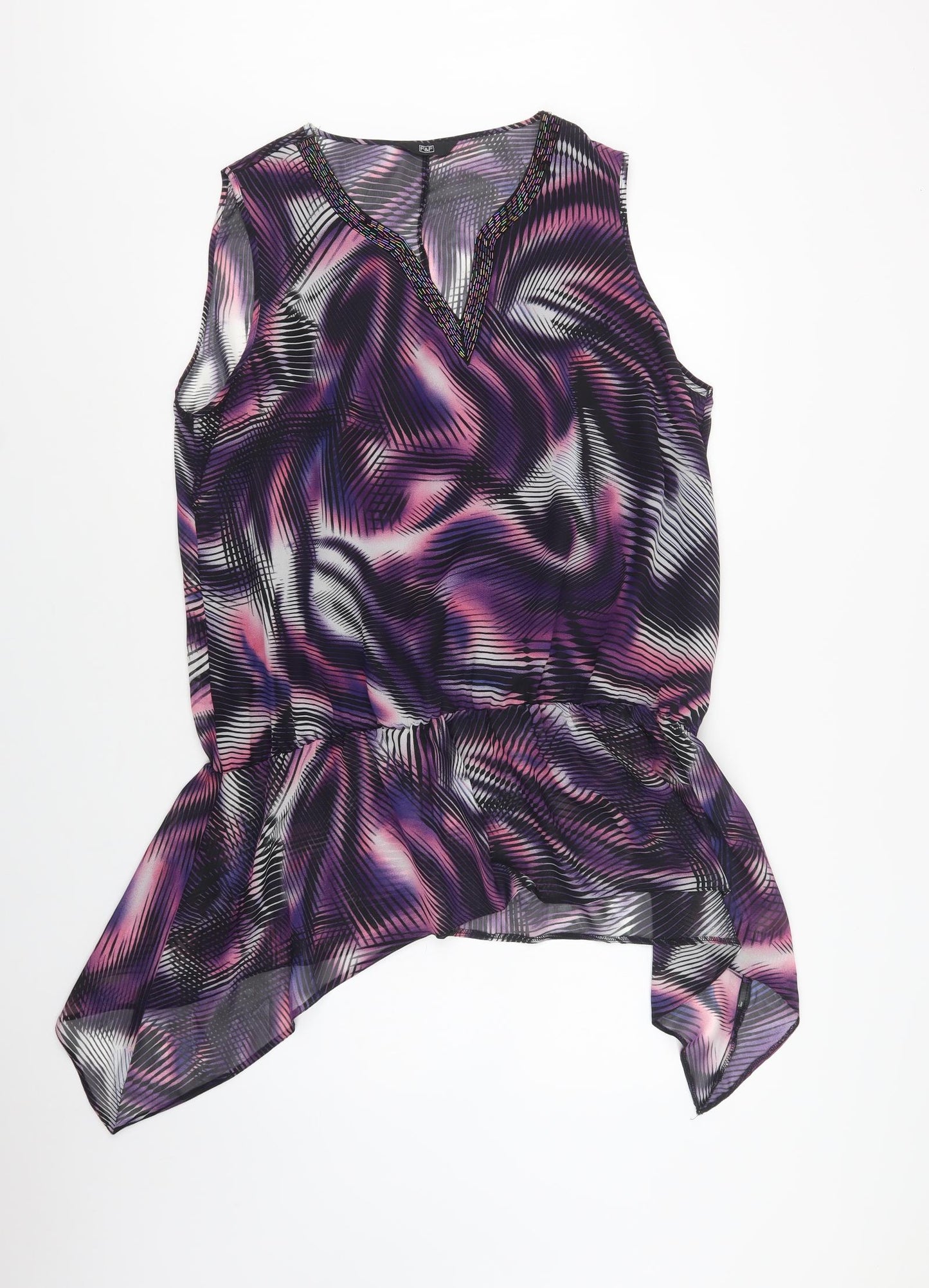 F&F Womens Purple Geometric Polyester Tunic Blouse Size 18 V-Neck