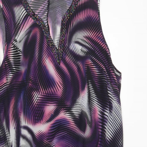 F&F Womens Purple Geometric Polyester Tunic Blouse Size 18 V-Neck
