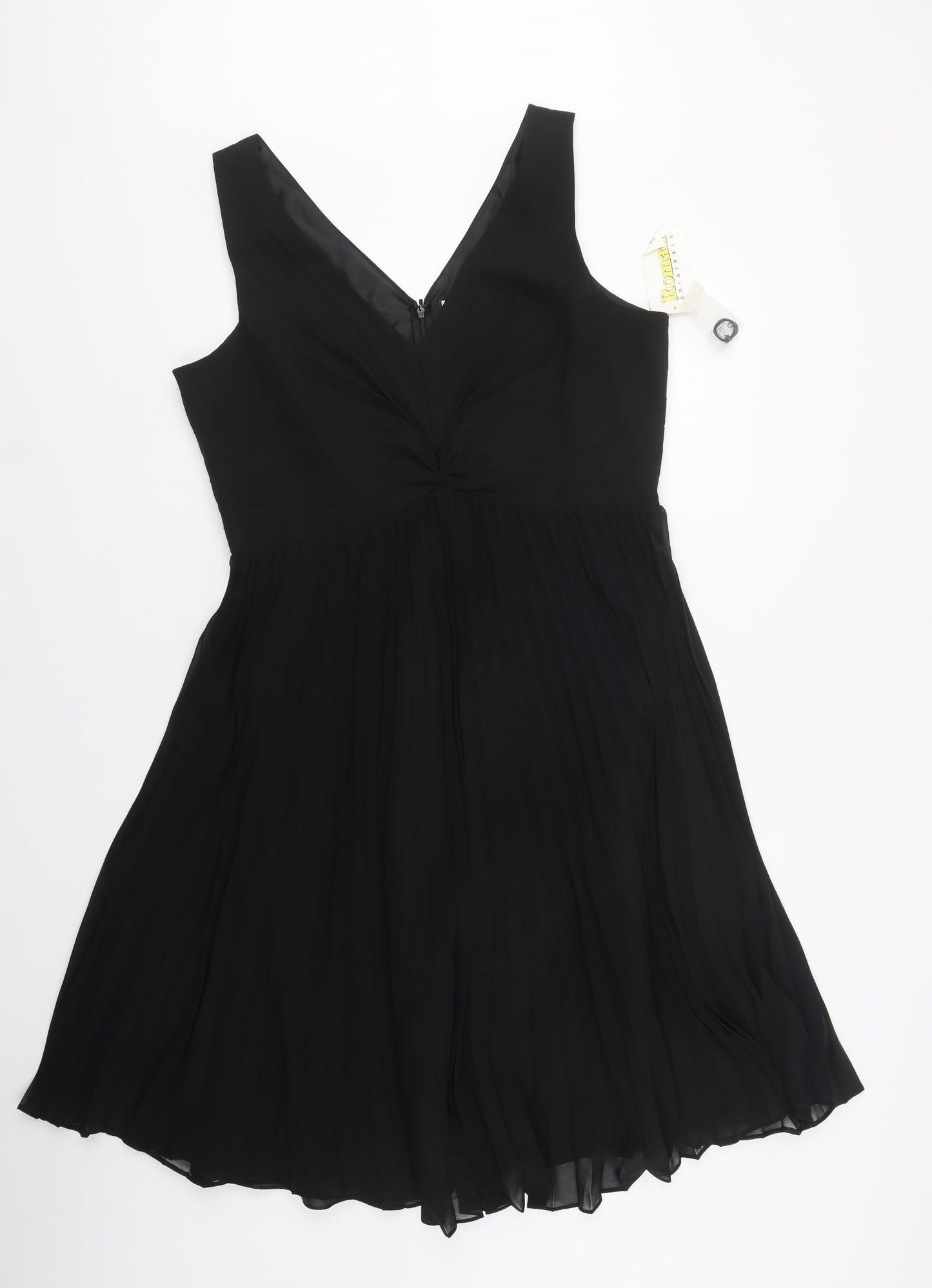 Roman Womens Black  Polyester Fit & Flare  Size 18  V-Neck Zip