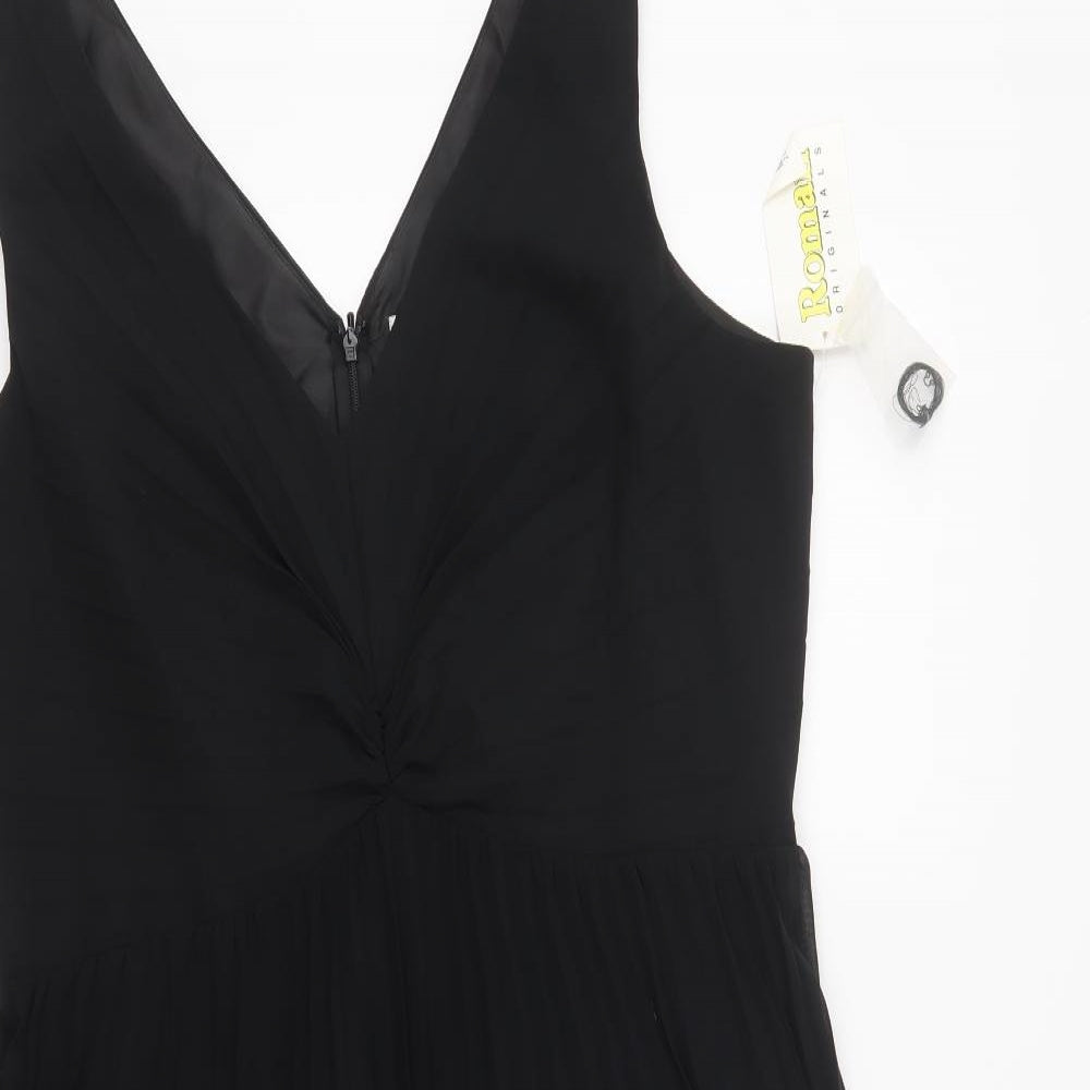 Roman Womens Black  Polyester Fit & Flare  Size 18  V-Neck Zip