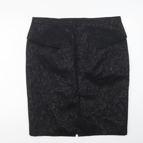 Dorothy Perkins Womens Black Floral Polyester Straight & Pencil Skirt Size 18   Zip