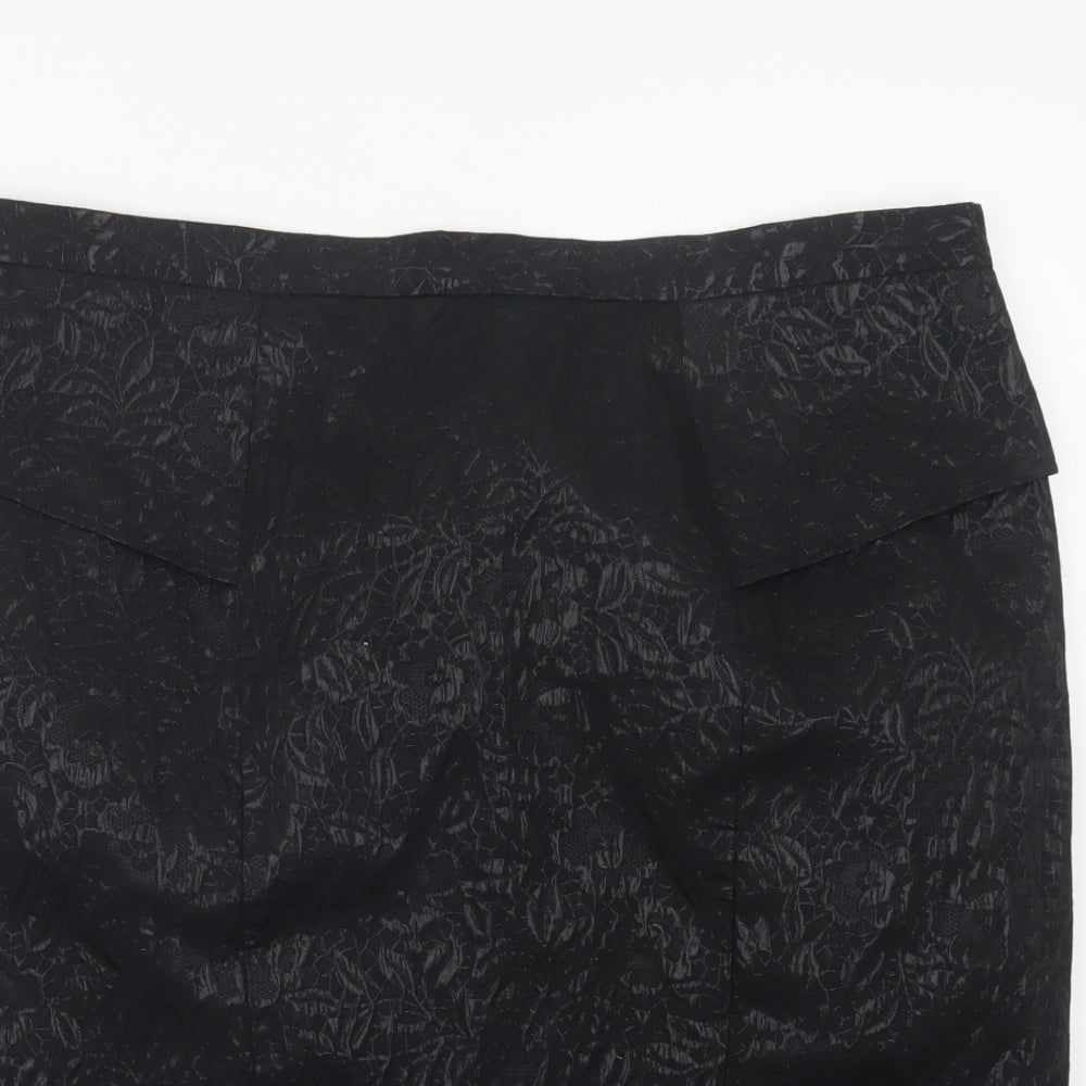 Dorothy Perkins Womens Black Floral Polyester Straight & Pencil Skirt Size 18   Zip