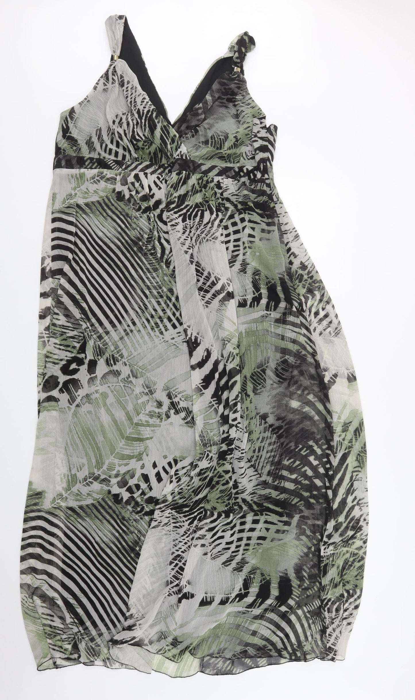 George Womens Green Geometric Polyester A-Line  Size 18  V-Neck