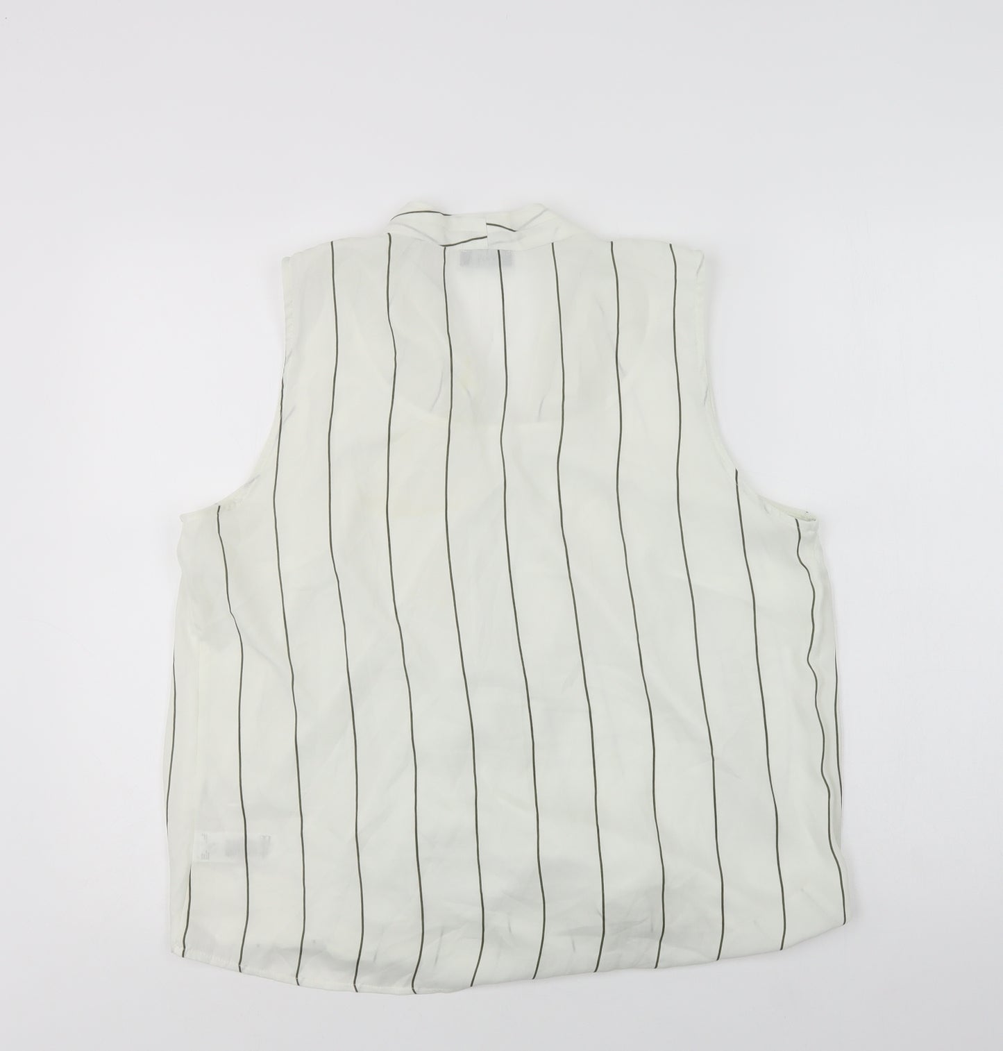 F&F Womens White Striped Polyester Basic Blouse Size 18 Round Neck