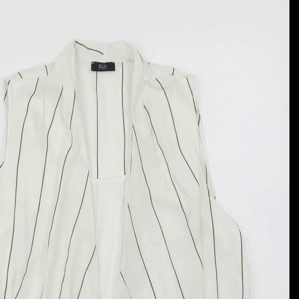 F&F Womens White Striped Polyester Basic Blouse Size 18 Round Neck