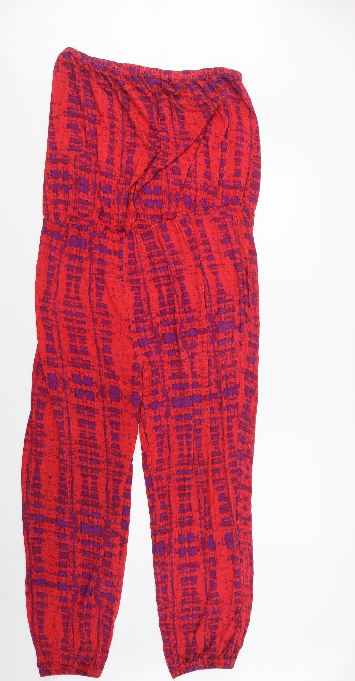 Resort Womens Red Geometric Viscose Jumpsuit One-Piece Size 22 L28 in
