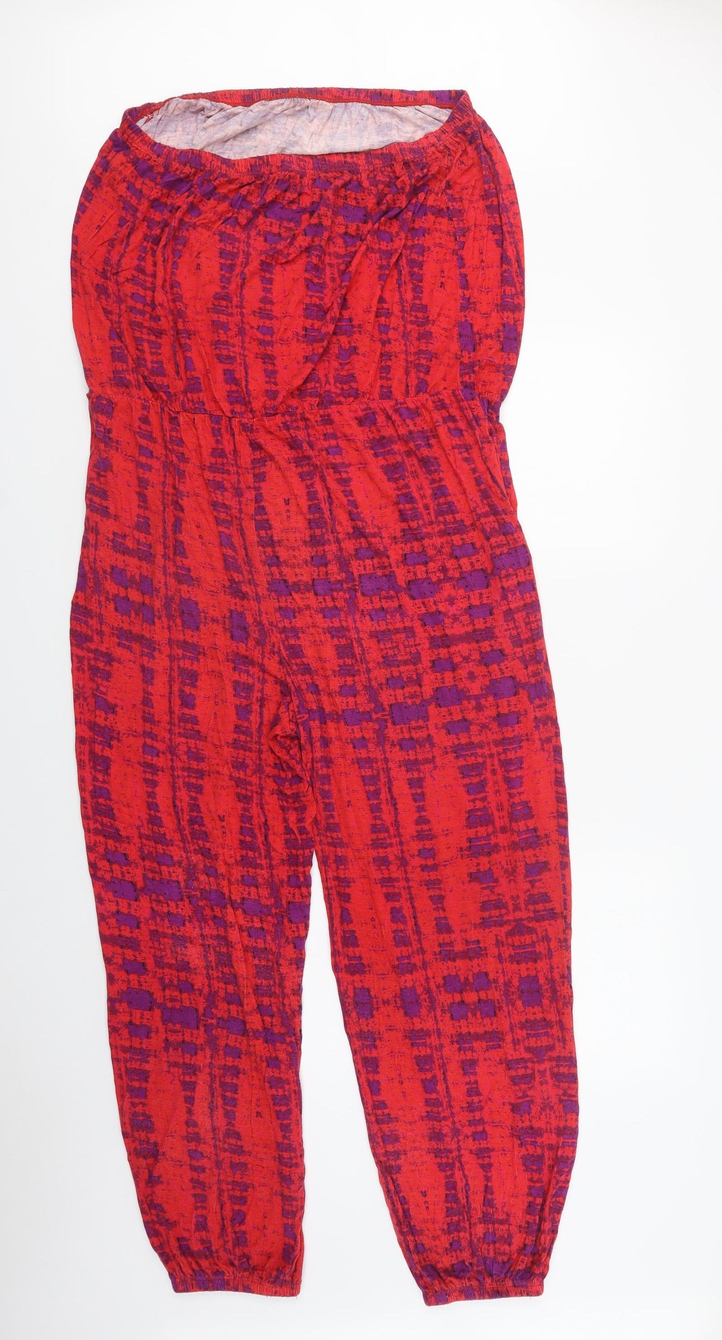 Resort Womens Red Geometric Viscose Jumpsuit One-Piece Size 22 L28 in