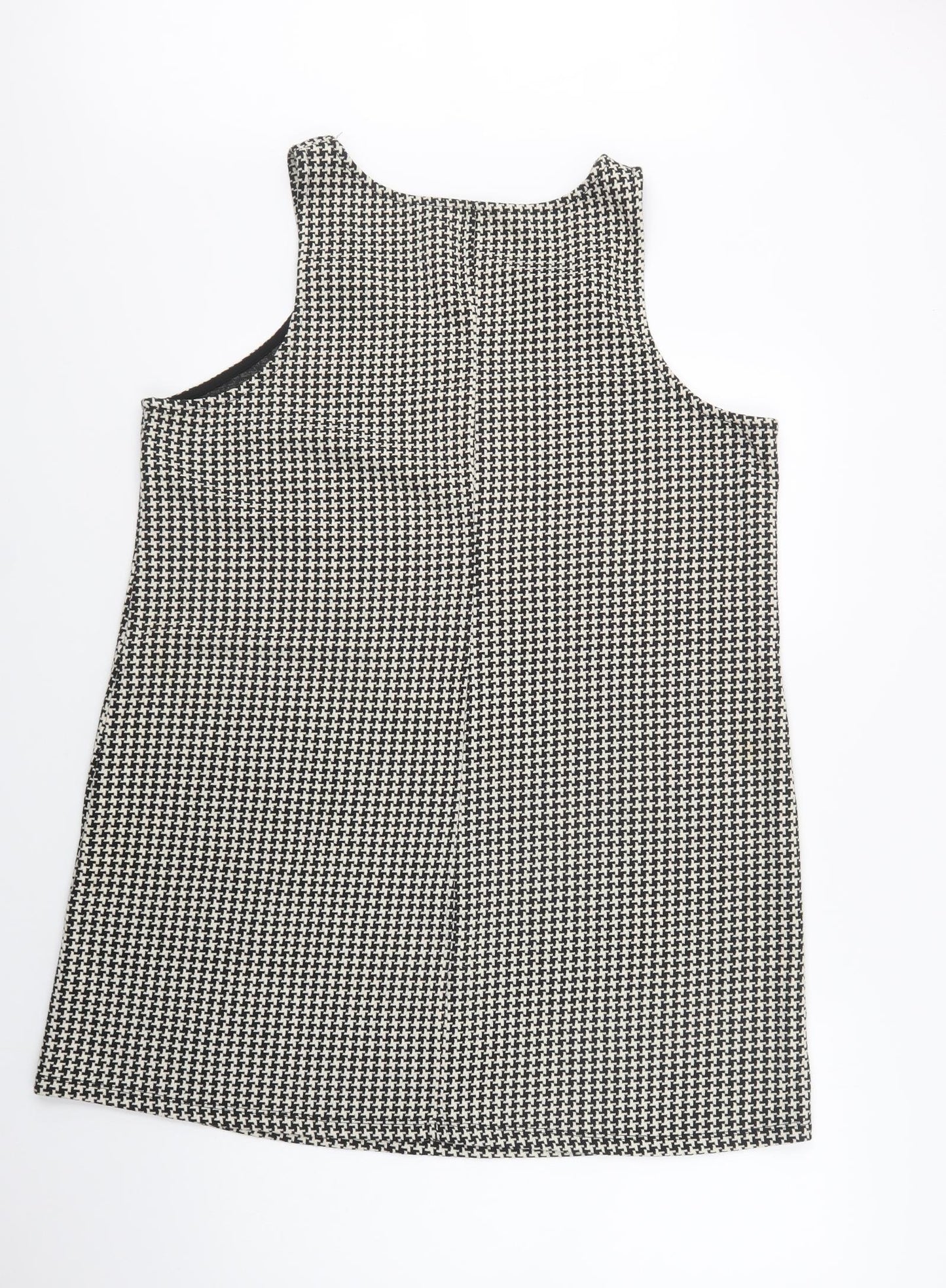 TU Womens Black Houndstooth Cotton Pinafore/Dungaree Dress  Size 20  Square Neck Button
