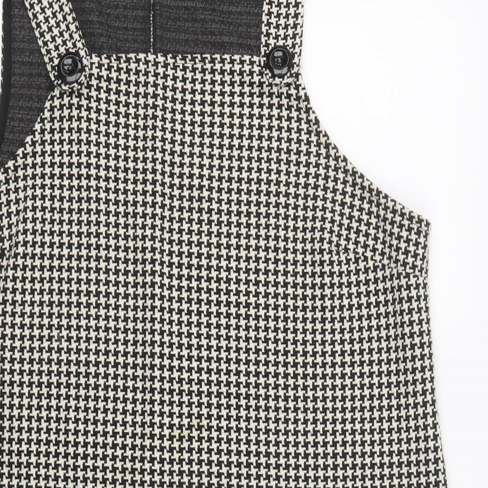 TU Womens Black Houndstooth Cotton Pinafore/Dungaree Dress  Size 20  Square Neck Button