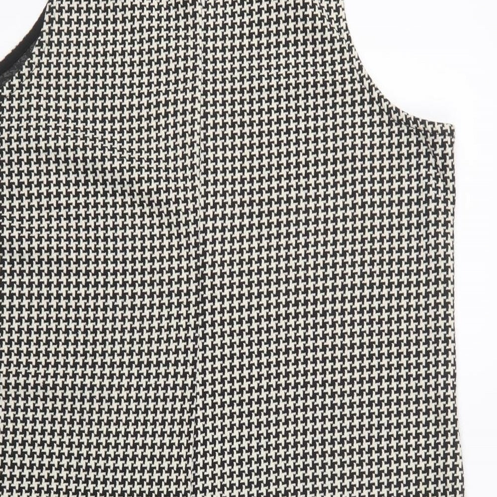 TU Womens Black Houndstooth Cotton Pinafore/Dungaree Dress  Size 20  Square Neck Button
