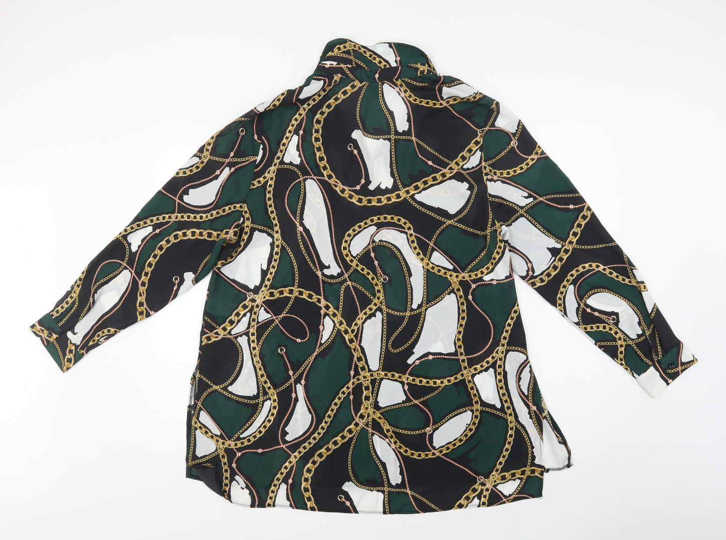 Primark Womens Green Geometric Polyester Tunic Button-Up Size 18 Collared