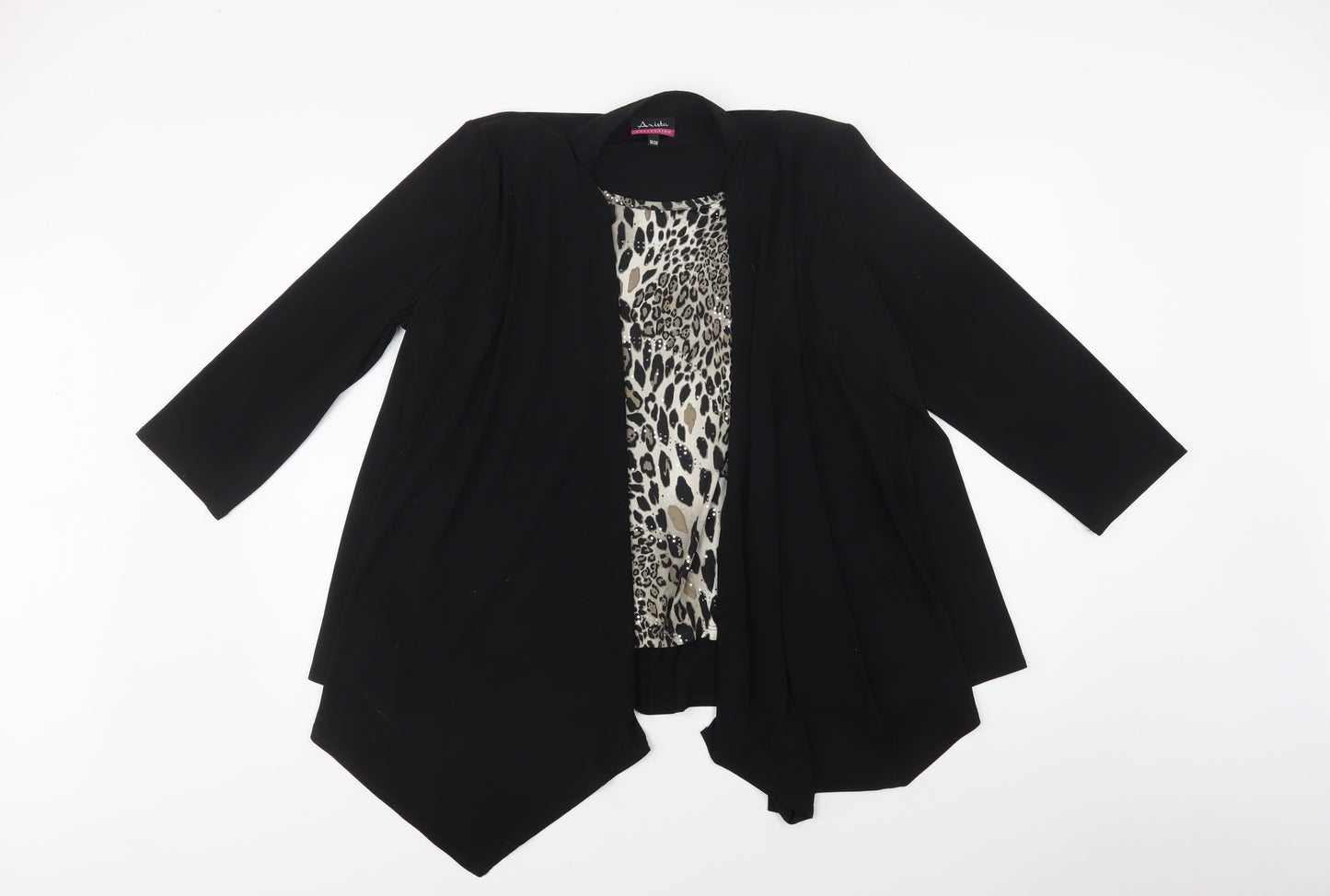 Arista Womens Black Animal Print Polyester Basic Blouse Size 20 Round Neck