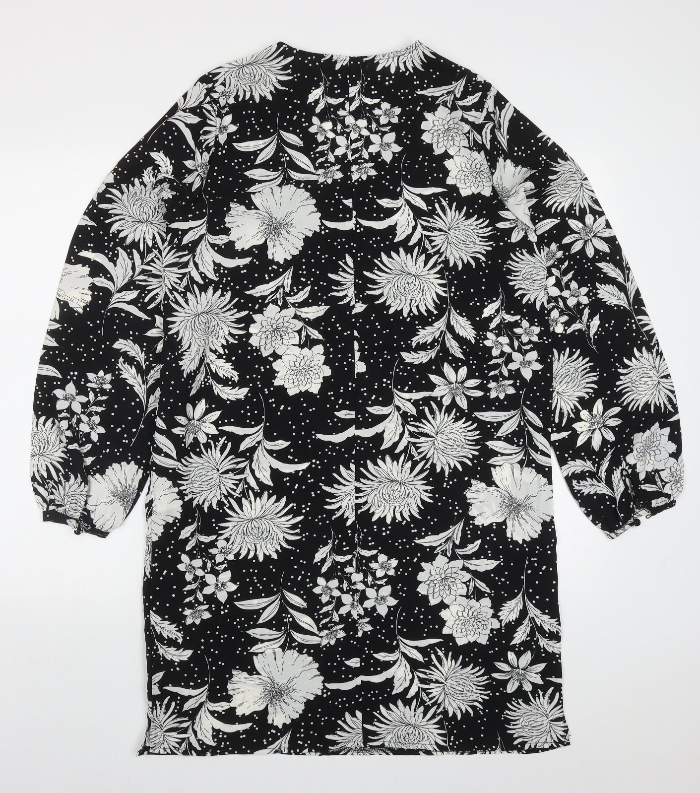 Studio Womens Black Floral Polyester Shift  Size 12  V-Neck Pullover