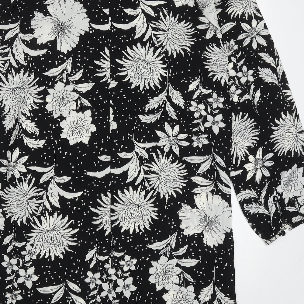 Studio Womens Black Floral Polyester Shift  Size 12  V-Neck Pullover