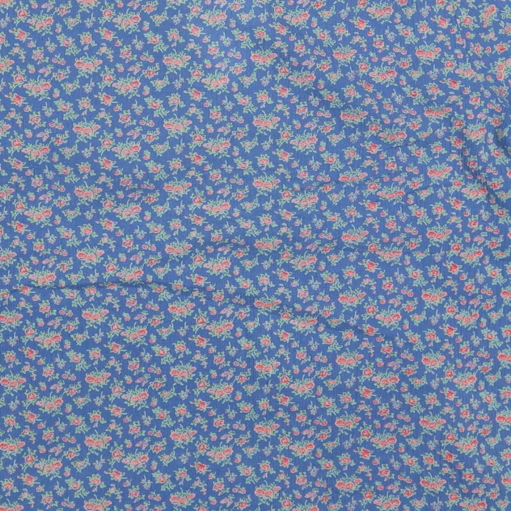 Bonmarché Womens Blue Floral Cotton Basic Blouse Size 14 V-Neck