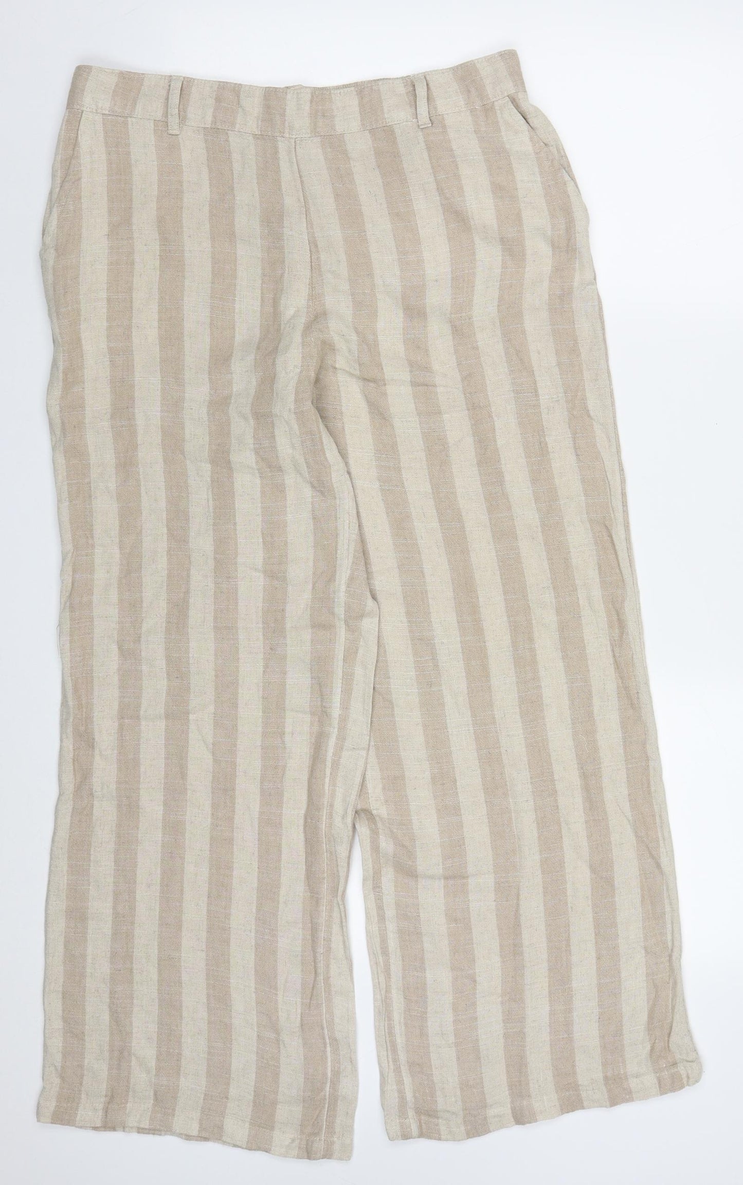 Nutmeg Womens Beige Striped Viscose Trousers  Size 14 L30 in Regular