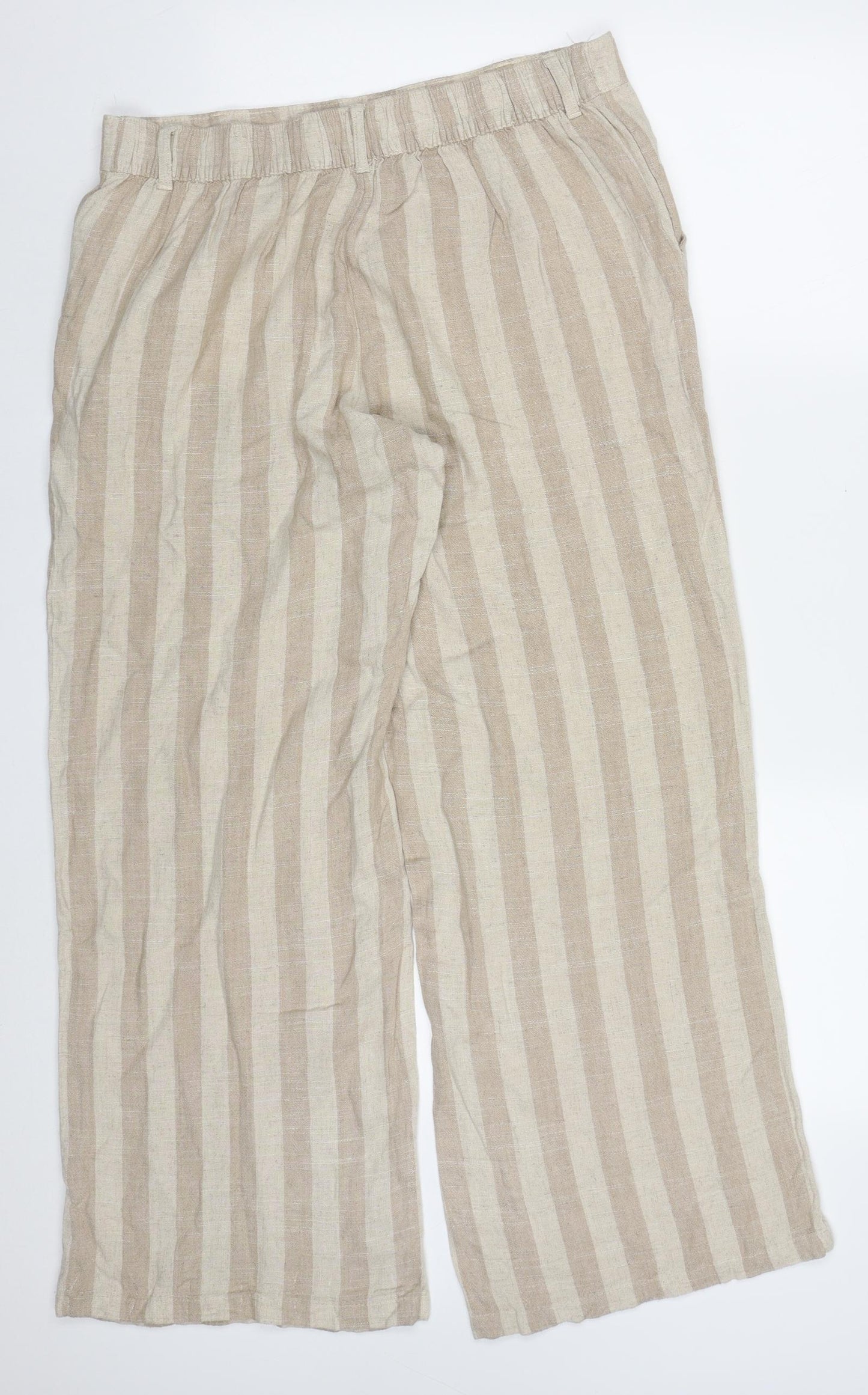 Nutmeg Womens Beige Striped Viscose Trousers  Size 14 L30 in Regular