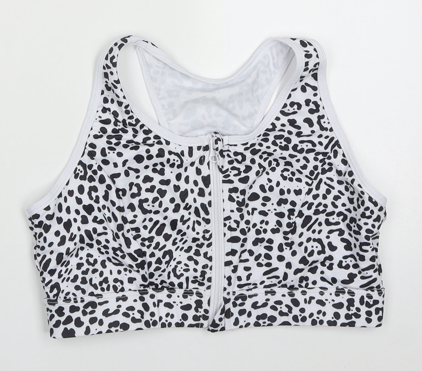 SheIn Womens White Animal Print Polyester Cropped Tank Size 12 Round Neck Zip - Black and White