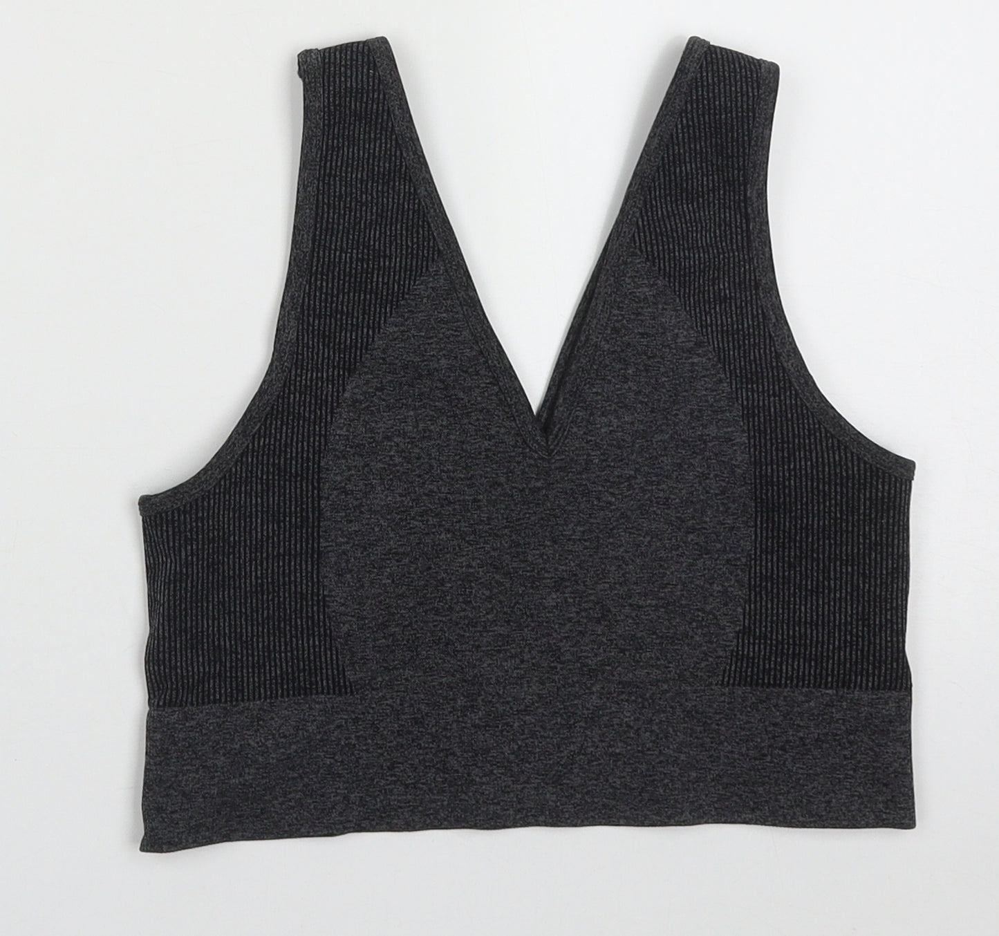 SheIn Womens Grey  Polyester Cropped Tank Size M V-Neck Pullover - Sports Bra