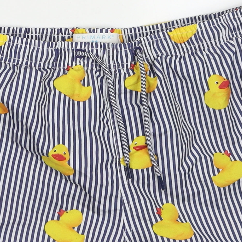 Primark Mens Blue Striped Polyester Bermuda Shorts Size M  Regular Drawstring - Rubber Duck Swim Shorts