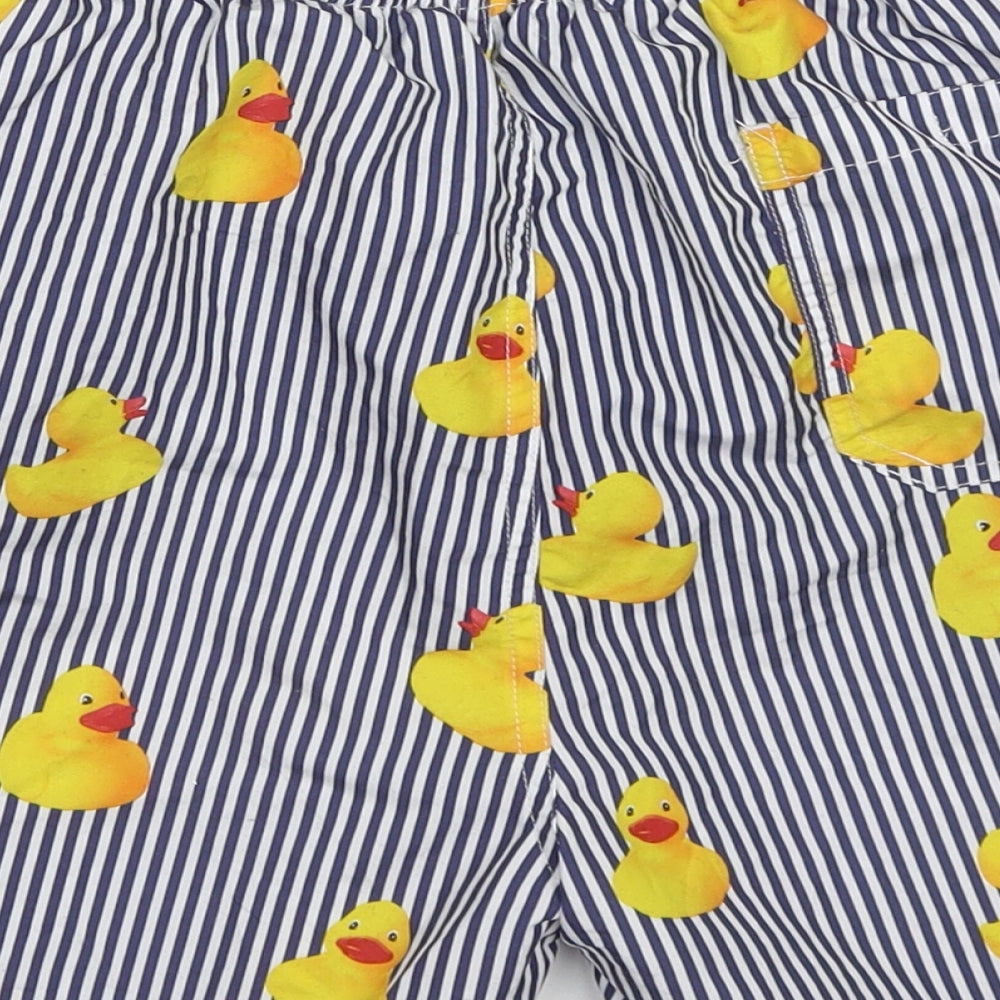 Primark Mens Blue Striped Polyester Bermuda Shorts Size M  Regular Drawstring - Rubber Duck Swim Shorts