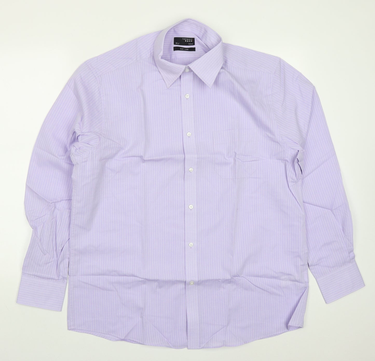 Thomas Nash Mens Purple Striped Polyester  Dress Shirt Size 16.5 Collared Button
