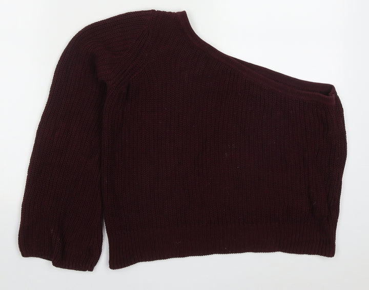 FOREVER 21 Womens Purple Boat Neck Cotton Pullover Jumper Size S - One Shoulder
