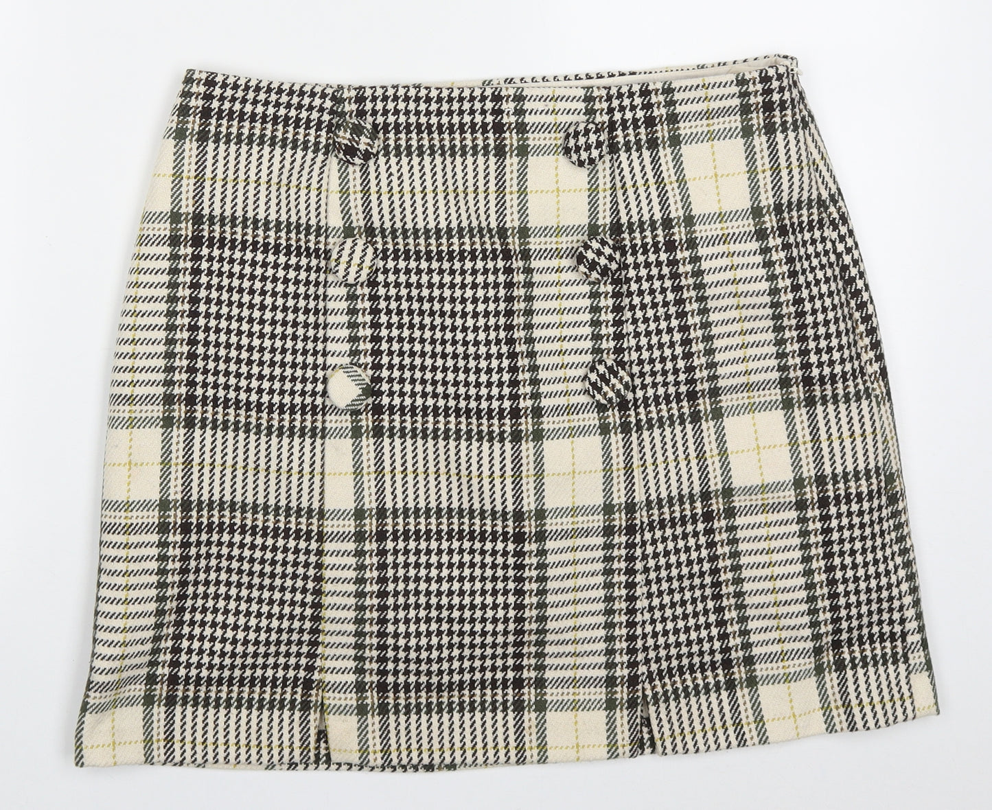 F&F Womens Beige Check Polyester Mini Skirt Size 12   Zip