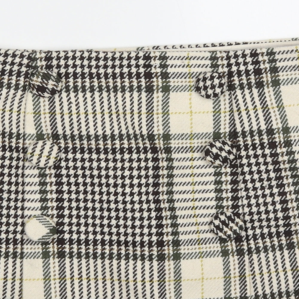 F&F Womens Beige Check Polyester Mini Skirt Size 12   Zip