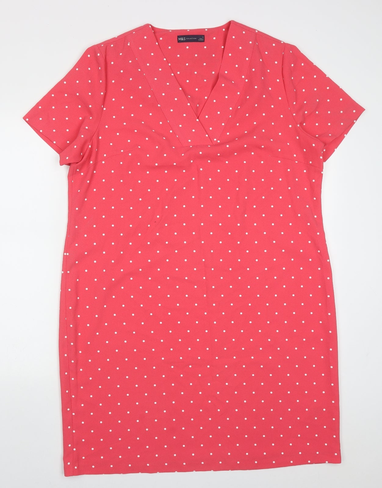 Marks and Spencer Womens Pink Polka Dot Polyester Pencil Dress  Size 16  V-Neck Pullover