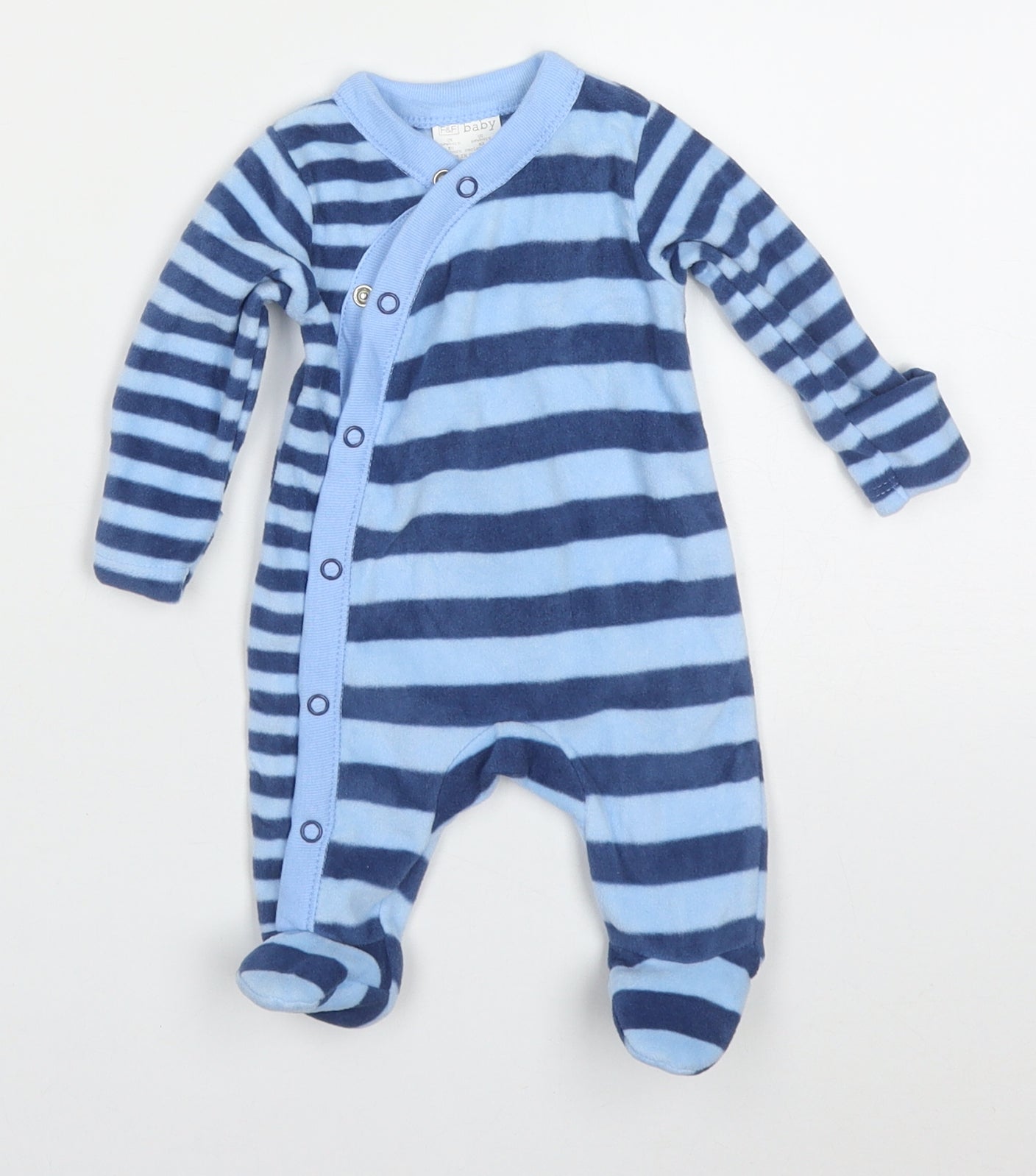 F&F Boys Blue Striped Polyester Babydoll One Piece Size Newborn  Button