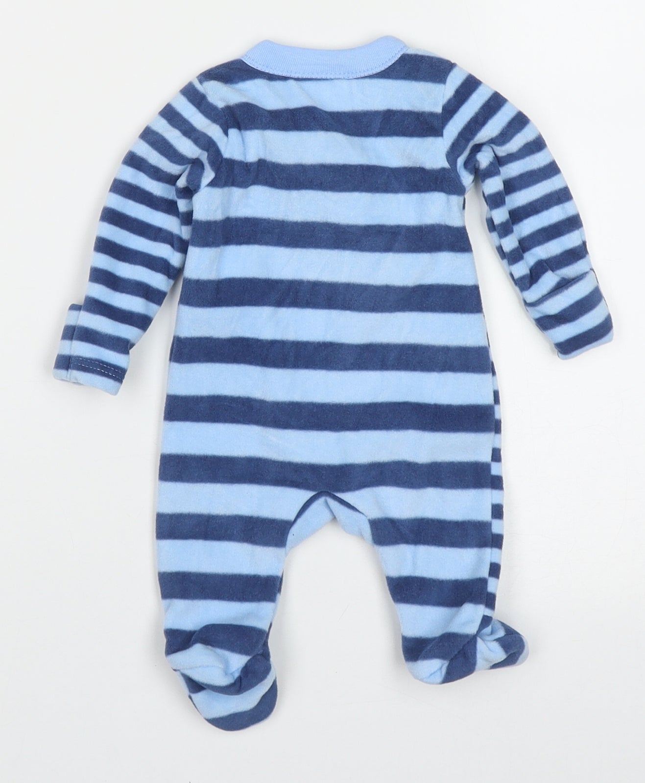 F&F Boys Blue Striped Polyester Babydoll One Piece Size Newborn  Button