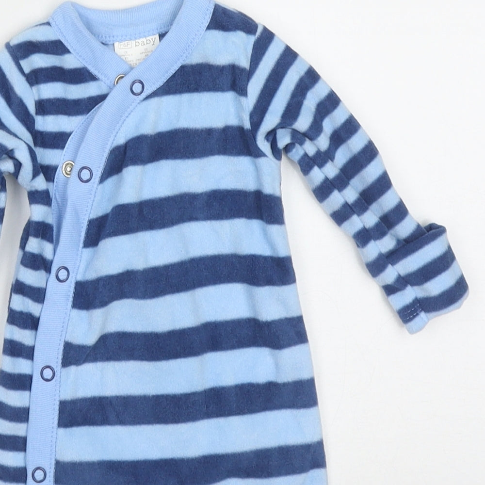 F&F Boys Blue Striped Polyester Babydoll One Piece Size Newborn  Button