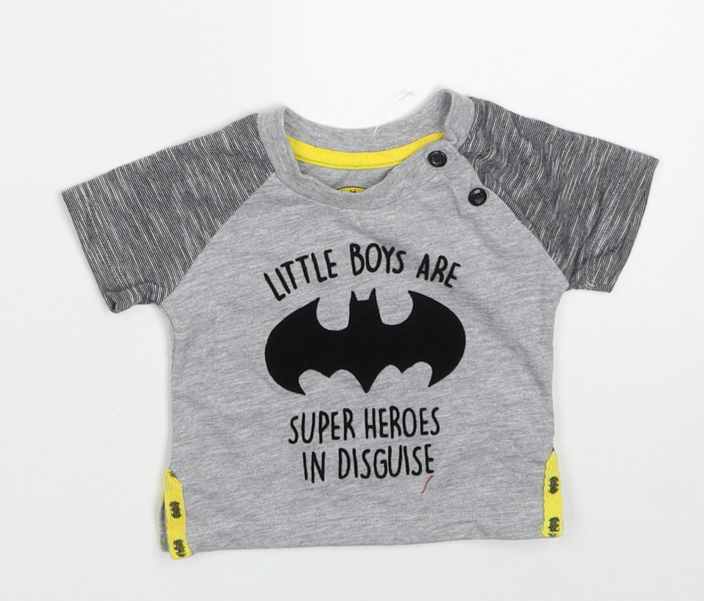 Primark Boys Grey  Polyester Basic T-Shirt Size 0-3 Months Round Neck Pullover - Batman Little Boys are Superheroes