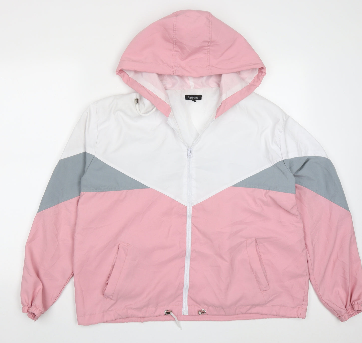 Boohoo Womens Pink Striped  Jacket  Size L  Zip