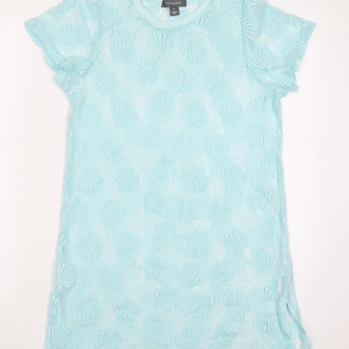 Primark Womens Blue  Polyester T-Shirt Dress  Size S  Round Neck Pullover - Shell Print Beach Cover Up