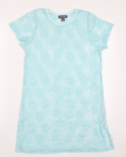 Primark Womens Blue  Polyester T-Shirt Dress  Size S  Round Neck Pullover - Shell Print Beach Cover Up