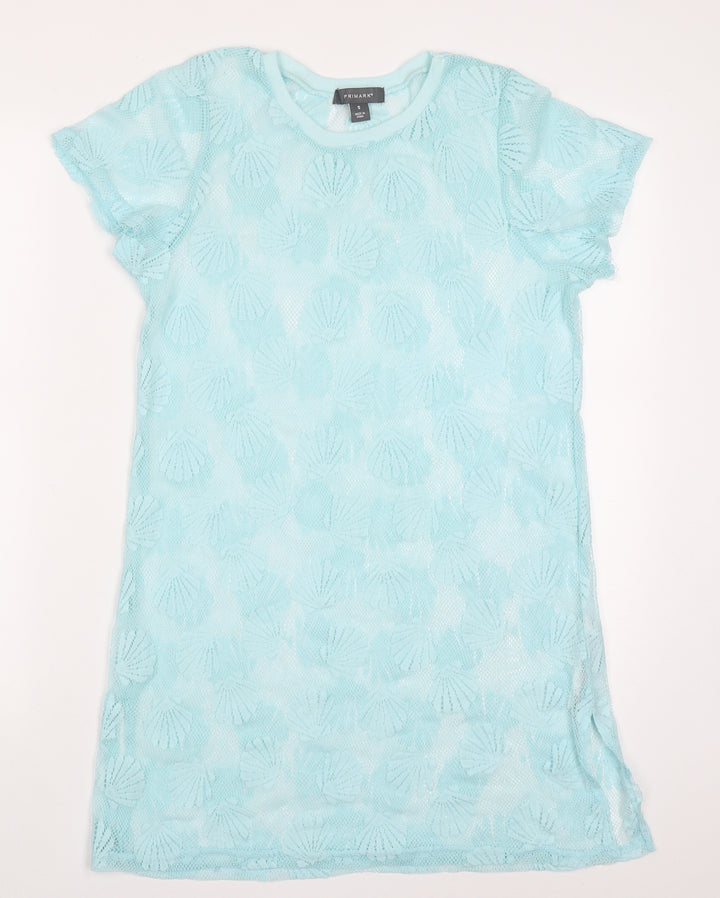Primark Womens Blue  Polyester T-Shirt Dress  Size S  Round Neck Pullover - Shell Print Beach Cover Up