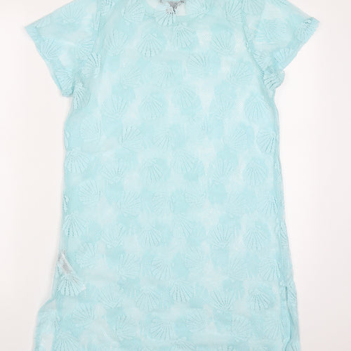 Primark Womens Blue  Polyester T-Shirt Dress  Size S  Round Neck Pullover - Shell Print Beach Cover Up