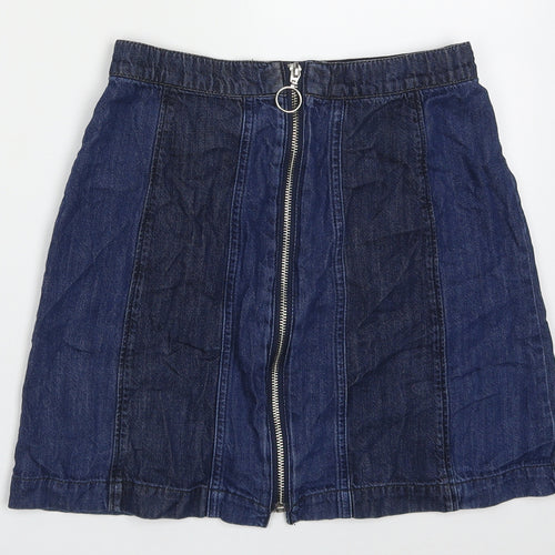H&M Womens Blue Striped Cotton A-Line Skirt Size 8   Zip