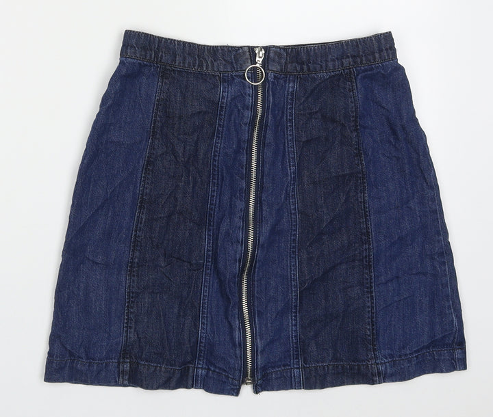 H&M Womens Blue Striped Cotton A-Line Skirt Size 8 Zip